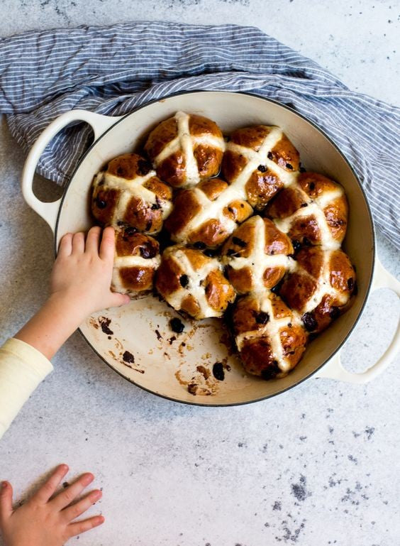 Vegan Hot Cross Buns with Dark Chocolate and Sour Cherries
