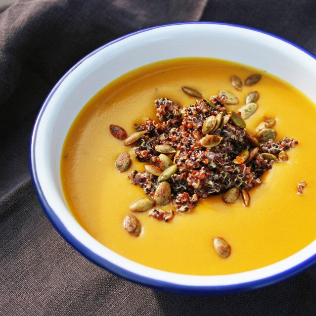 Pumpkin Soup with Quinoa and Toasted Pumpkin Seeds